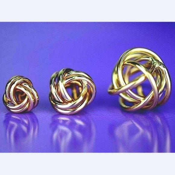 Solid 14K Gold Polished Love Knot Stud Push Back Earrings Size Medium- 10mm - Picture 2 of 9